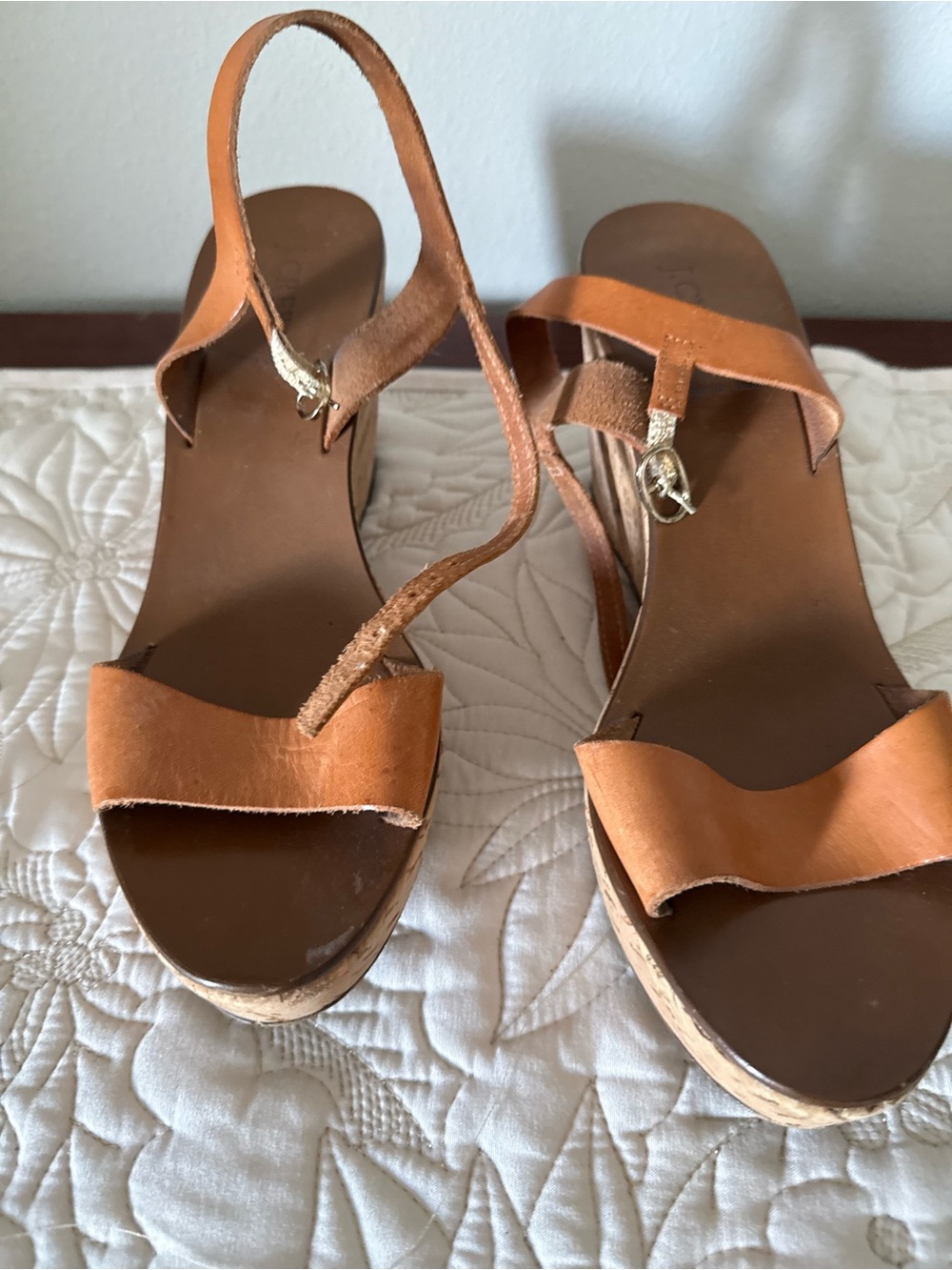 Crew Women's Tan Leather Wedge Sandals - Stylish Summer Comfort